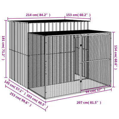 vidaXL Caseta perros corral acero galvanizado gris claro 214x253x181cm