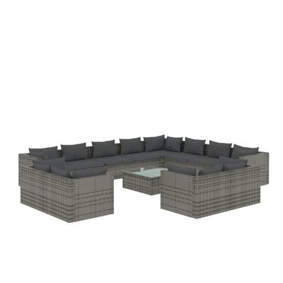 vidaXL Set de muebles de jardín 13 pzas y cojines ratán sintético gris