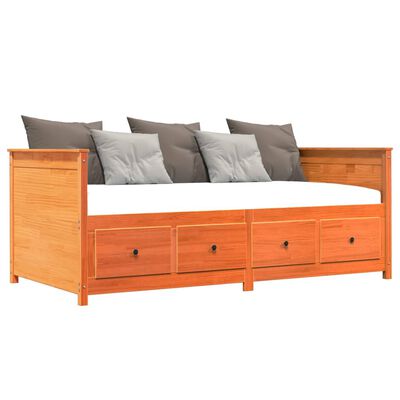 vidaXL Sofá cama de madera maciza de pino marrón cera 100x200 cm