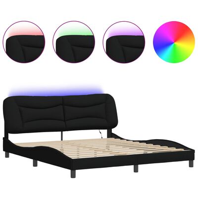 vidaXL Estructura de cama con luces LED tela negro 180x200 cm
