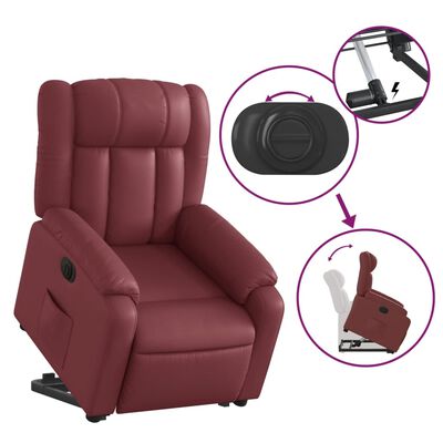 vidaXL Sillón elevable eléctrico cuero artificial rojo tinto