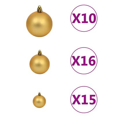 vidaXL Árbol de Navidad preiluminado con luces y bolas dorado 210 cm