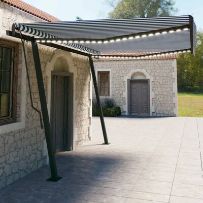 vidaXL Toldo manual retráctil con LED azul y blanco 4,5x3 m