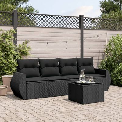 vidaXL Set de muebles de jardín 5 pzas y cojines ratán sintético negro