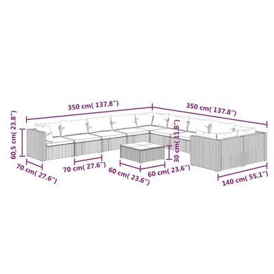 vidaXL Set muebles de jardín 11 pzas y cojines ratán sintético marrón