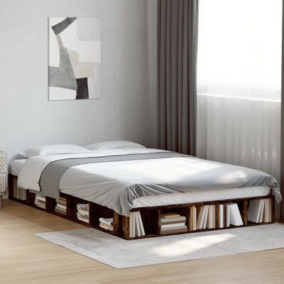 vidaXL Estructura de cama madera de ingeniería roble ahumado 120x200cm