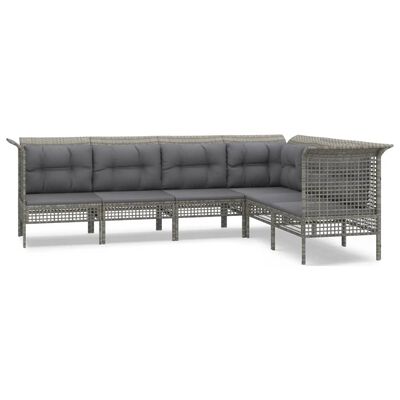 vidaXL Set de muebles de jardín 6 pzas y cojines ratán sintético gris