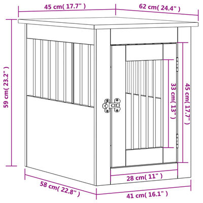 vidaXL Jaula para perros madera ingeniería roble ahumado 45x62x59 cm