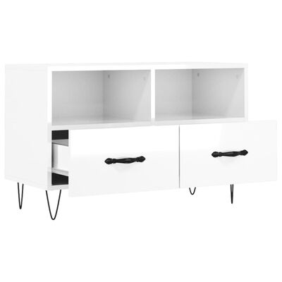 vidaXL Mueble de TV madera contrachapada blanco brillo 80x36x50 cm