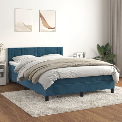 vidaXL Cama box spring con colchón terciopelo azul oscuro 140x200 cm