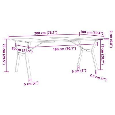 vidaXL Mesa comedor marco Y madera maciza pino y hierro 200x100x75 cm