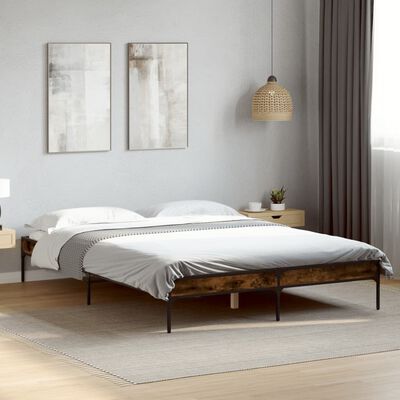 vidaXL Estructura cama madera ingeniería metal roble ahumado 140x190cm