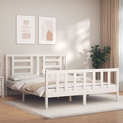 vidaXL Estructura de cama con cabecero madera maciza blanco 160x200 cm