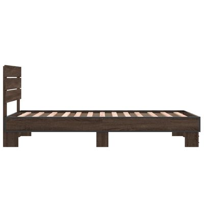 vidaXL Estructura cama madera ingeniería metal roble marrón 75x190 cm