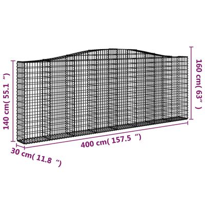 vidaXL Cestas de gaviones 25 uds forma de arco hierro 400x30x140/160cm