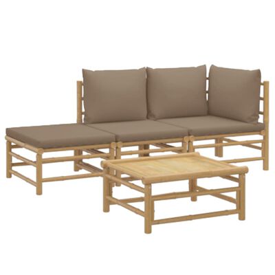 vidaXL Set de muebles de jardín 4 piezas bambú y cojines gris taupe