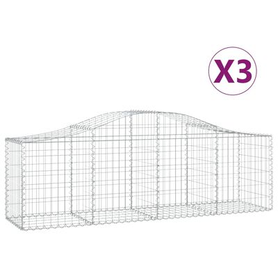 vidaXL Cestas gaviones 3 uds forma de arco hierro 200x50x60/80 cm