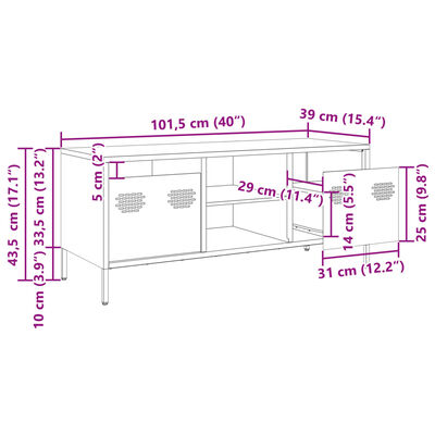 vidaXL Mueble TV acero laminado en frío verde oliva 101,5x39x43,5 cm