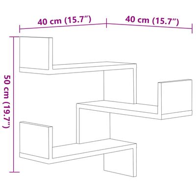 vidaXL Estantes de esquina pared madera ingeniería negro 40x40x50 cm