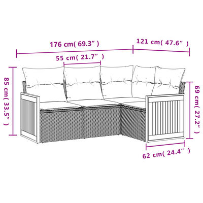 vidaXL Set de muebles de jardín 5 pzas y cojines ratán sintético negro