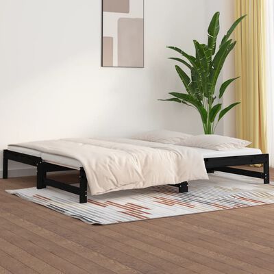 vidaXL Sofá cama extraíble madera maciza de pino negro 2x(80x200) cm