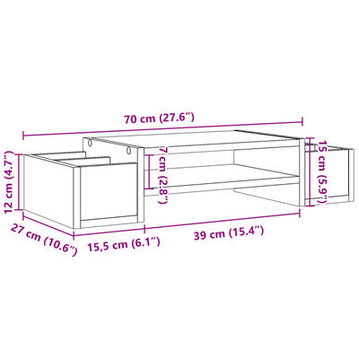 vidaXL Soporte de pantalla con almacenaje marrón roble 70x27x15 cm