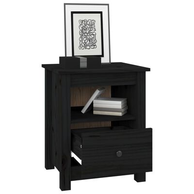 vidaXL Mesita de noche madera maciza de pino negra 40x35x49 cm