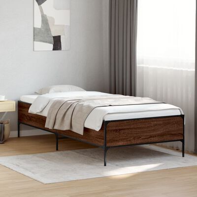 vidaXL Estructura cama madera ingeniería metal roble marrón 75x190 cm