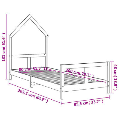 vidaXL Estructura de cama para niños madera maciza de pino 80x200 cm