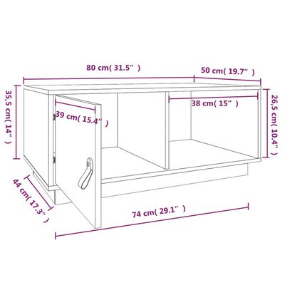 vidaXL Mesa de centro de madera maciza de pino 80x50x35,5 cm