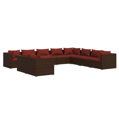 vidaXL Set muebles de jardín 10 pzas y cojines ratán sintético marrón