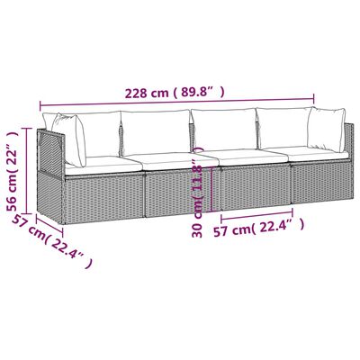 vidaXL Set de muebles de jardín 4 pzas y cojines ratán sintético gris