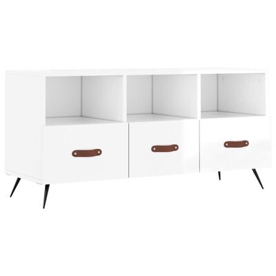 vidaXL Mueble de TV madera contrachapada blanco brillo 102x36x50 cm