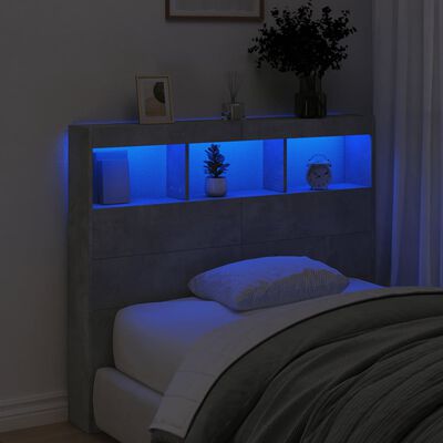 vidaXL Cabecero de cama con luz LED gris hormigón 100x17x102 cm
