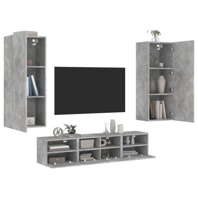 vidaXL Muebles de TV de pared 5 pzas madera ingeniería gris hormigón