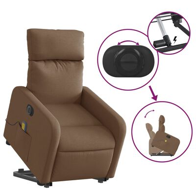 vidaXL Sillón de masaje eléctrico reclinable elevable tela marrón