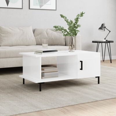 vidaXL Mesa de centro madera contrachapada blanco brillo 90x50x40 cm