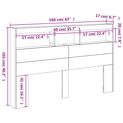 vidaXL Cabecero de cama con luz LED marrón roble 160x17x102 cm