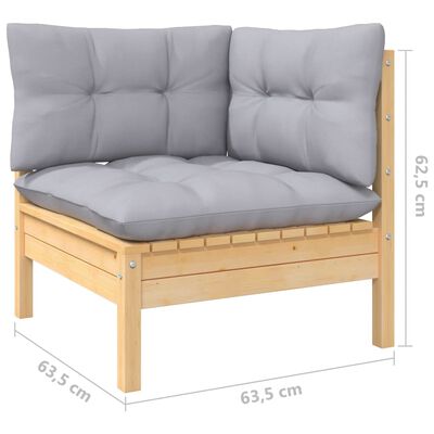 vidaXL Juego de muebles de jardín 4 pzas y cojines madera pino gris