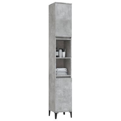 vidaXL Armario de baño madera contrachapada gris hormigón 30x30x190 cm