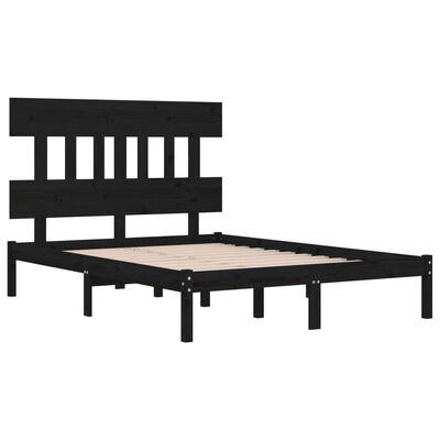 vidaXL Estructura de cama doble madera maciza negra 135x190 cm