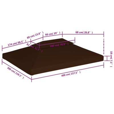 vidaXL Cubierta superior de cenador 2 niveles marrón 310 g/m² 4x3 m