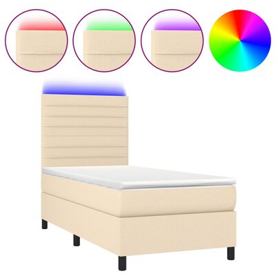 vidaXL Cama box spring colchón y luces LED tela color crema 90x190 cm