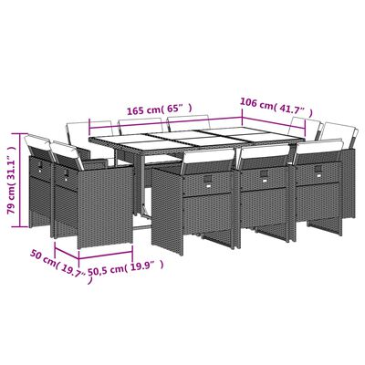 vidaXL Set de comedor de jardín 11 pzas y cojines ratán sintético gris