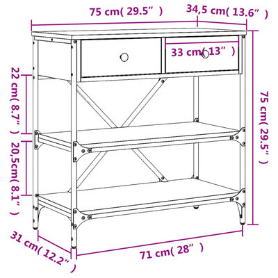 vidaXL Mesa consola madera de ingeniería roble Sonoma 75x34,5x75 cm