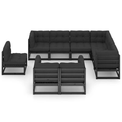 vidaXL Set de muebles de jardín 9 pzas con cojines madera pino negro