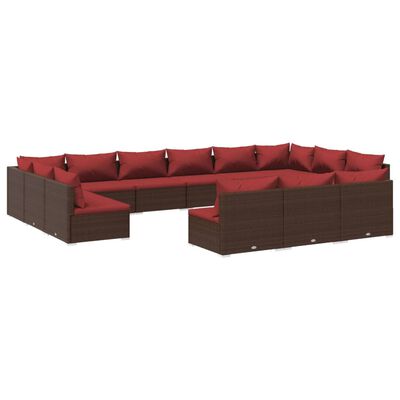 vidaXL Set muebles de jardín 13 piezas cojines ratán sintético marrón