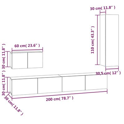 vidaXL Set de muebles para TV 4 pzas madera contrachapada gris Sonoma