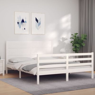 vidaXL Estructura de cama matrimonio con cabecero madera maciza blanco