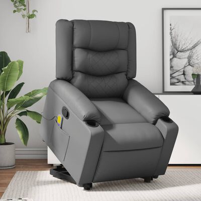 vidaXL Sillón reclinable de masaje de pie cuero artificial gris